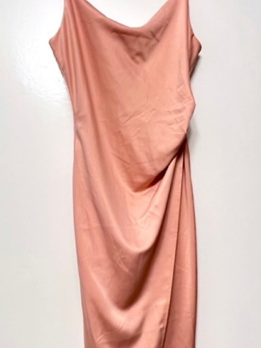 Lulus Peach Satin Cowl Neck Midi Slip Dress S NWT